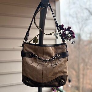 Vintage Y2K Coach Zoe Signature Chain Shoulder Bag | F19730 | Canvas and Leather